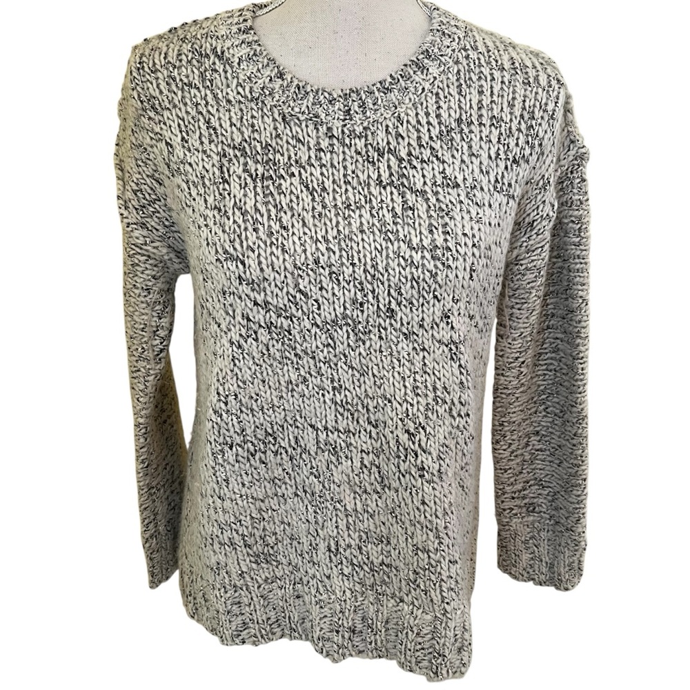 J. Crew Grey/White Marled Cotton/Wool/Alpaca Scoop Neck Sweater XS